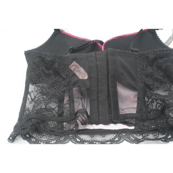 Victoria Secret Very Sexy Corset Red Plaid Black Lace Push-Up Lingerie Bra 32C - Picture 3 of 7